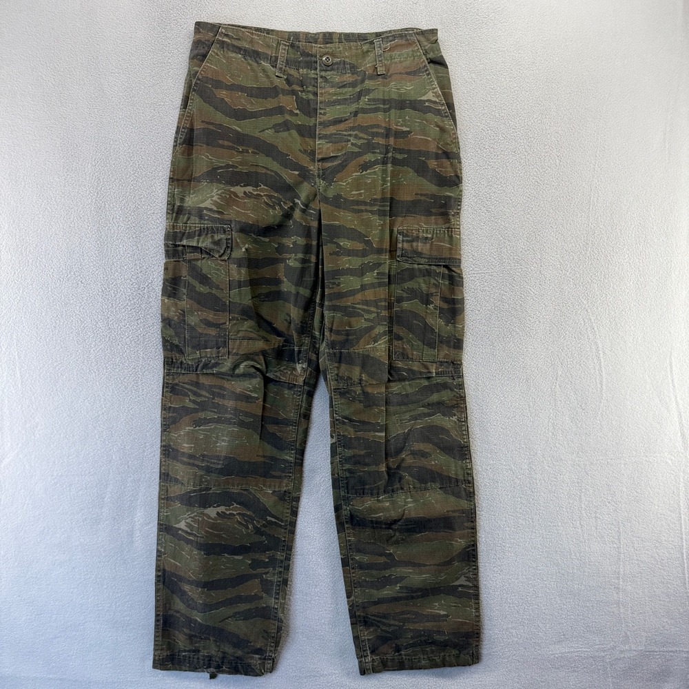 Vintage Military Pants Men's Medium Long Green Black Tiger Stripe Trousers Cargo